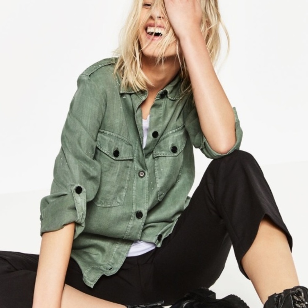 Military Army Utility Button Shirt Splatter Shirt